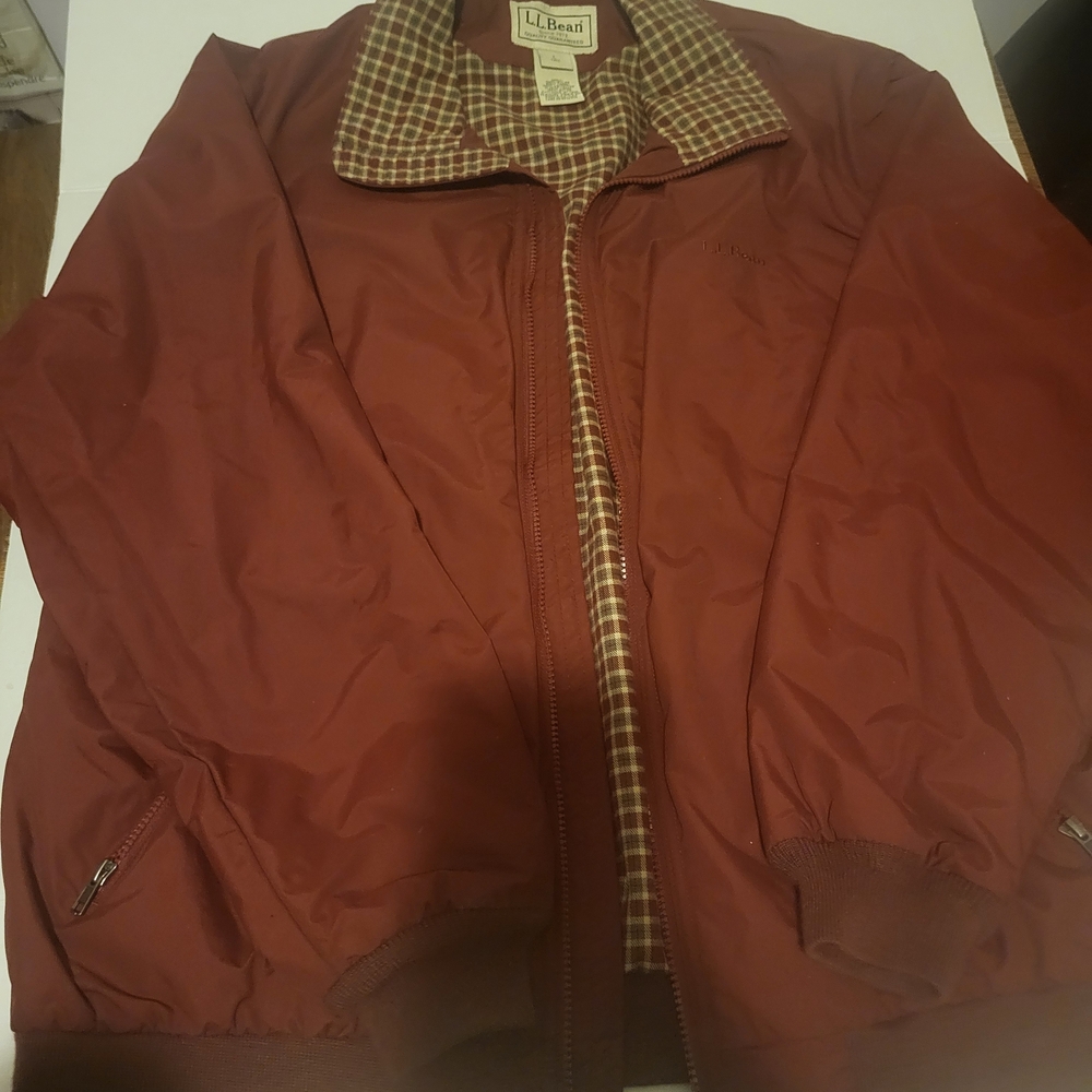 L.L. Bean Burgundy Bomber Jacket with Checkered Lining -Large Tall